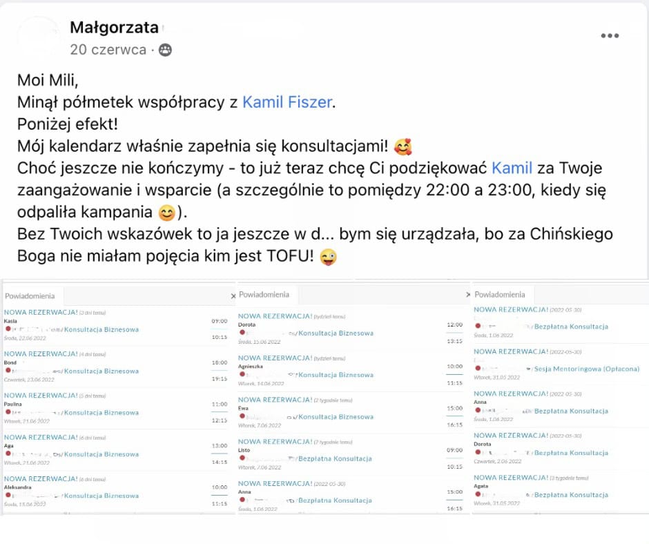 Kalendarz wypełniony rozmowami z klientami